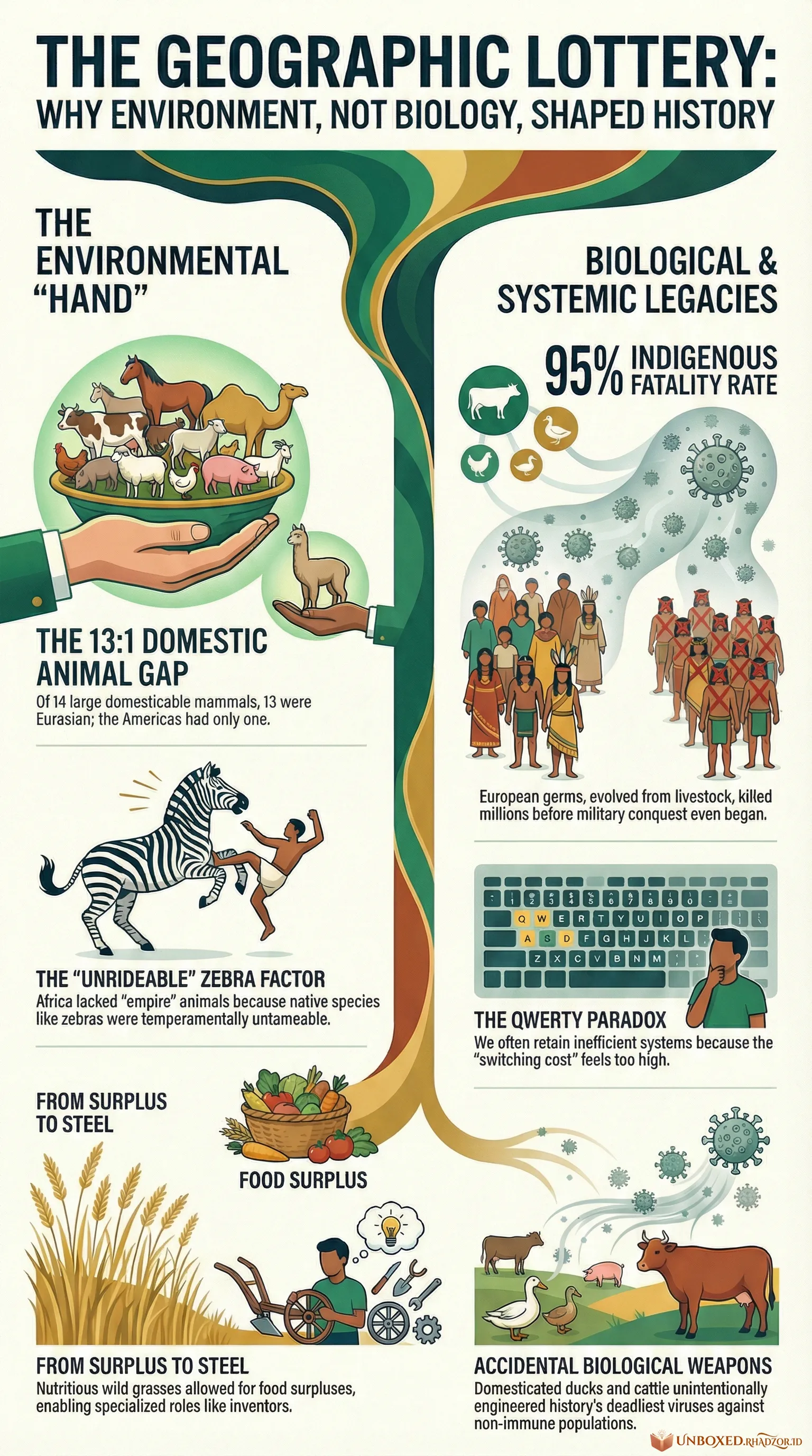 Guns, Germs, and Steel infographic in English