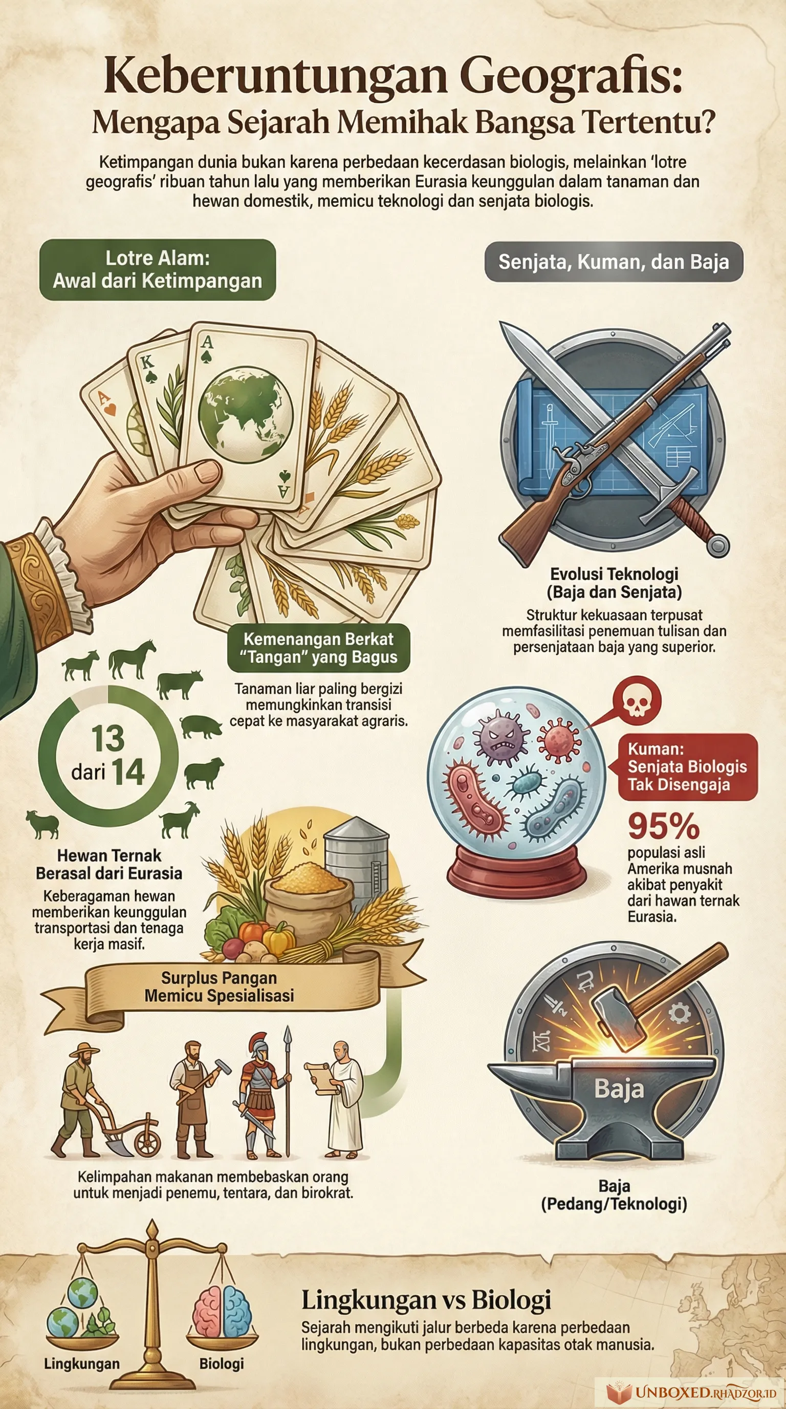 Infografis Guns, Germs, and Steel bahasa Indonesia